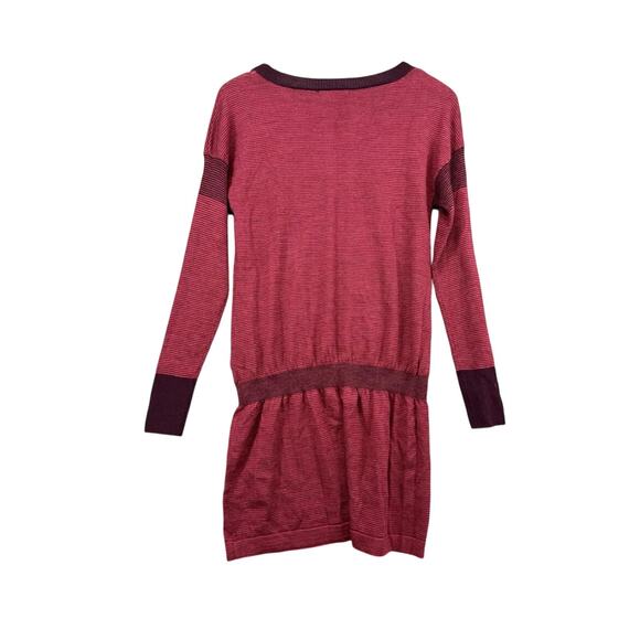 Smartwool Sweater Dress Womens Red Maroon Striped Long Sleeve Wool Blend Medium - Picture 3 of 8